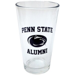 pint glass with Penn State arched above Athletic Logo and Alumni